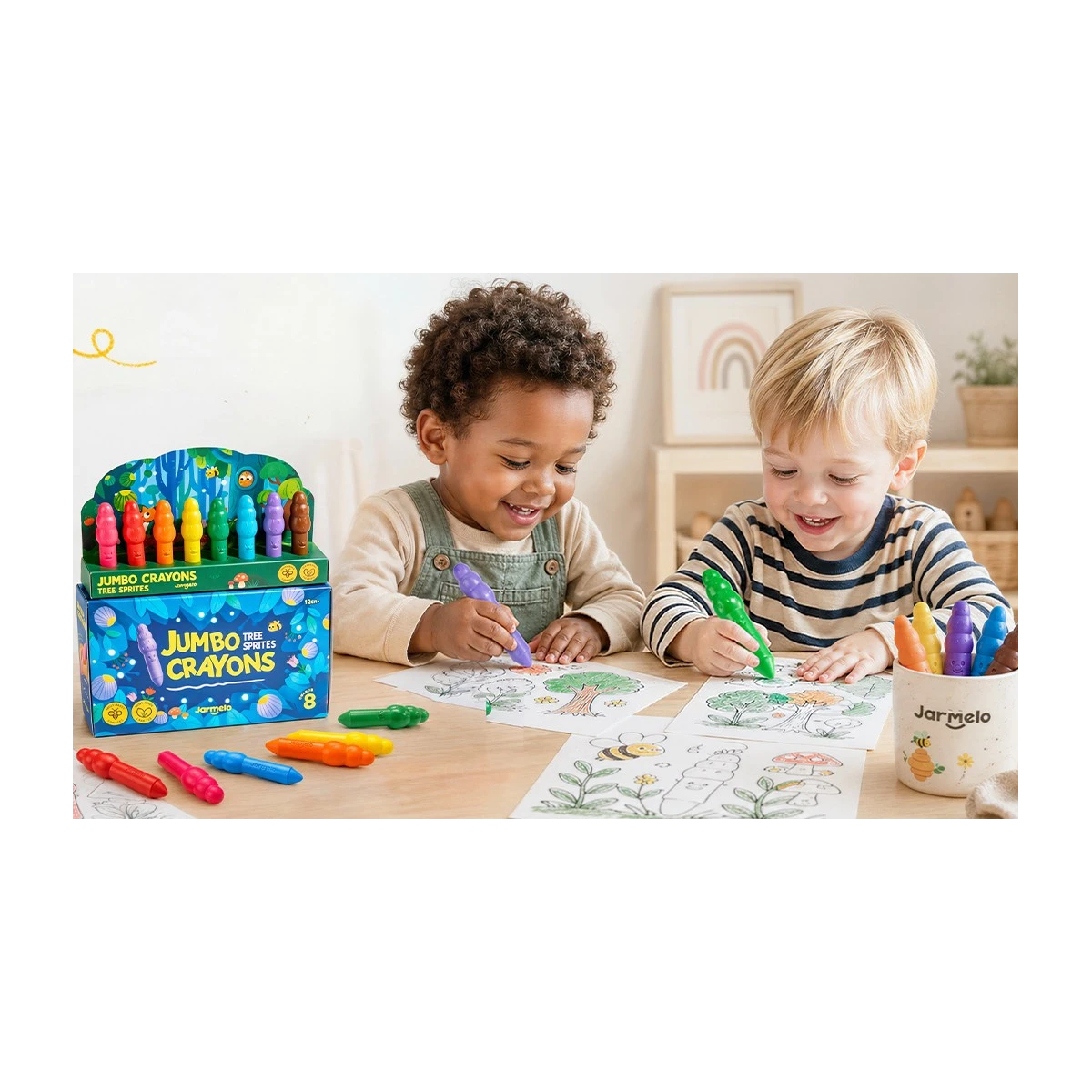Jarmelo Leśne duszki Jumbo Crayons — wzmocnione grube kredki z wosku pszczelego 8 kolorów 1+
