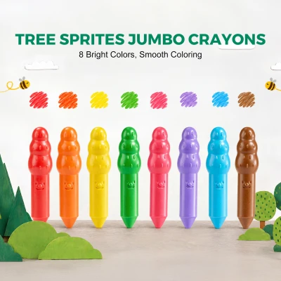 Jarmelo Leśne duszki Jumbo Crayons — wzmocnione grube kredki z wosku pszczelego 8 kolorów 1+