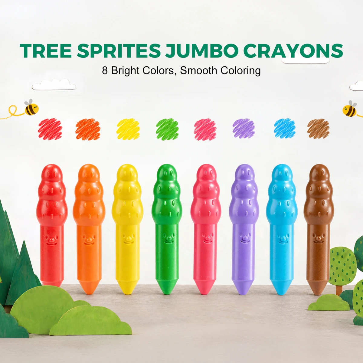Jarmelo Leśne duszki Jumbo Crayons — wzmocnione grube kredki z wosku pszczelego 8 kolorów 1+