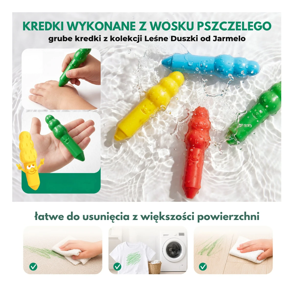 Jarmelo Leśne duszki Jumbo Crayons — wzmocnione grube kredki z wosku pszczelego 8 kolorów 1+