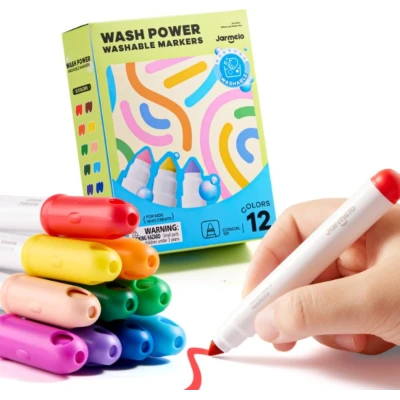 Jarmelo Wash Power Marker — grube zmywalne flamastry dla dzieci 12 kolorów 3+
