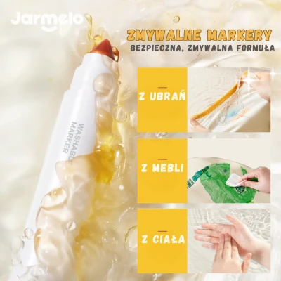 Jarmelo Wash Power Marker — grube zmywalne flamastry dla dzieci 12 kolorów 3+
