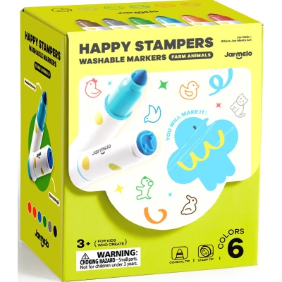 Jarmelo Farm Animals flamastry ze stemplami na bazie wody Zwierzęta 6 kolorów zmywalne 3+