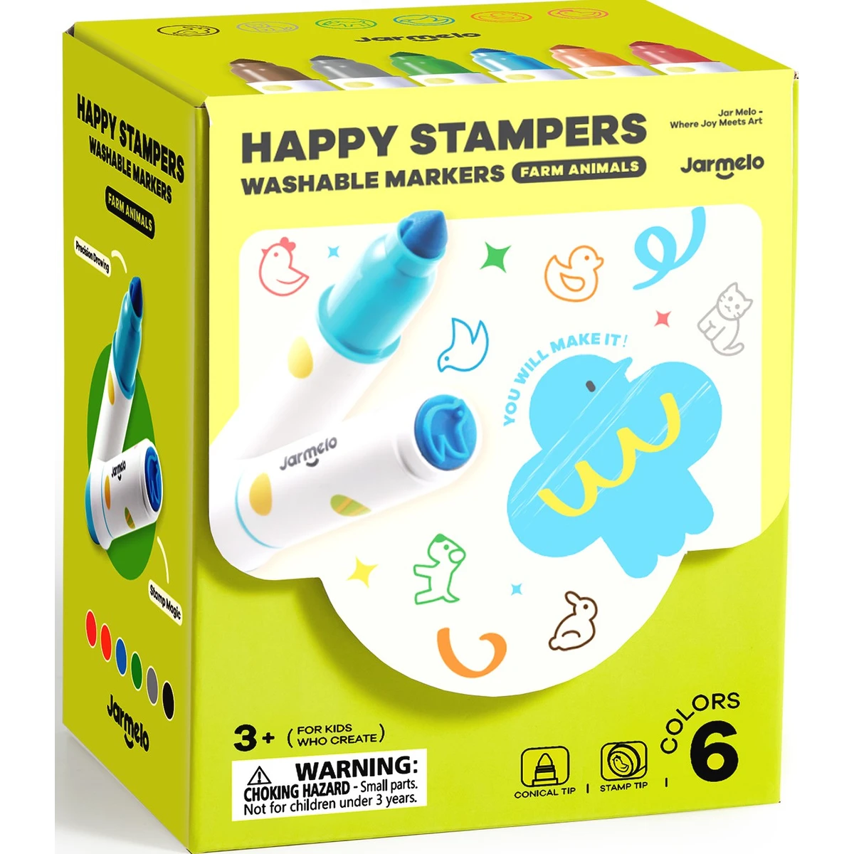 Jarmelo Farm Animals flamastry ze stemplami na bazie wody Zwierzęta 6 kolorów zmywalne 3+