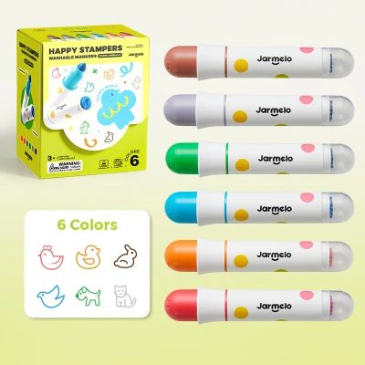 Jarmelo Farm Animals flamastry ze stemplami na bazie wody Zwierzęta 6 kolorów zmywalne 3+