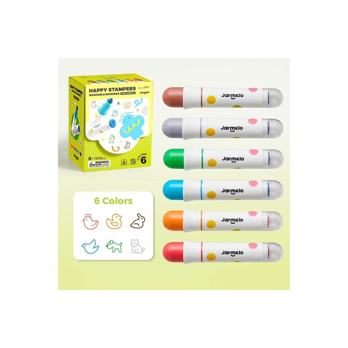 Jarmelo Farm Animals flamastry ze stemplami na bazie wody Zwierzęta 6 kolorów zmywalne 3+