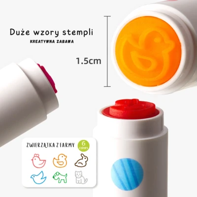 Jarmelo Farm Animals flamastry ze stemplami na bazie wody Zwierzęta 6 kolorów zmywalne 3+