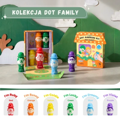 Jarmelo Dot Family — markery stempelkowe bingo dla dzieci łatwy chwyt zmywalne 6 kolorów 3+