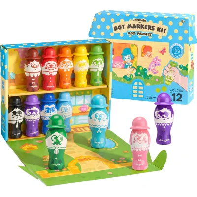 Jarmelo Dot Family — markery stempelkowe bingo dla dzieci łatwy chwyt zmywalne 12 kolorów 3+
