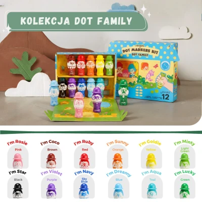 Jarmelo Dot Family — markery stempelkowe bingo dla dzieci łatwy chwyt zmywalne 12 kolorów 3+