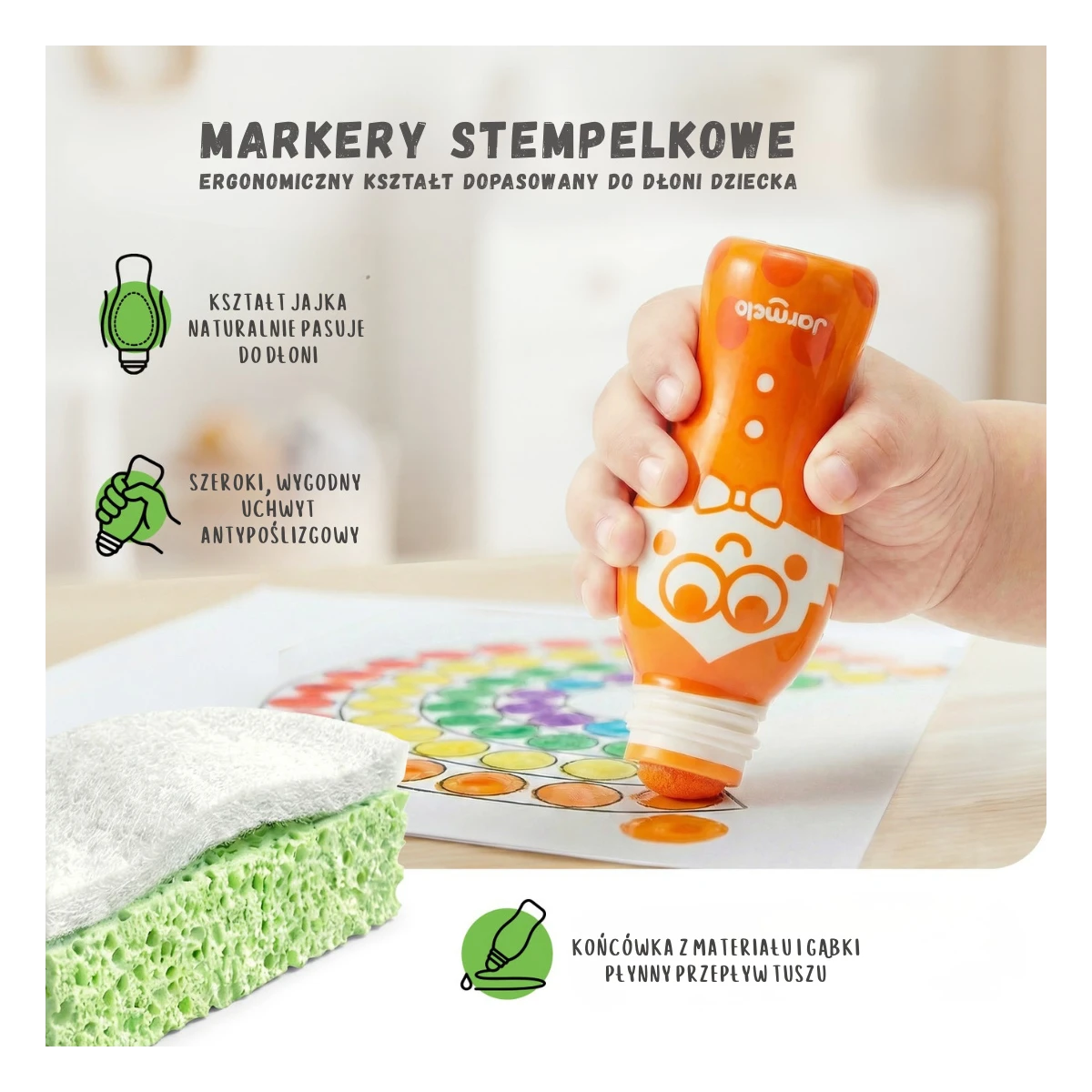 Jarmelo Dot Family — markery stempelkowe bingo dla dzieci łatwy chwyt zmywalne 12 kolorów 3+