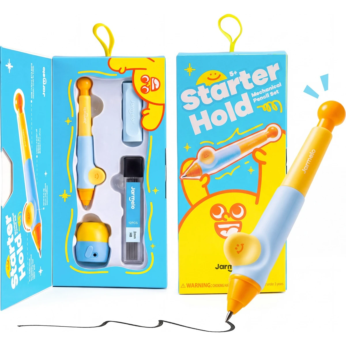 Jarmelo Ołówek Automatyczny WOW Grip 2mm Niebieski – ergonomiczny uchwyt temperówka wkłady grafitowe 12 szt. HB gumka etui