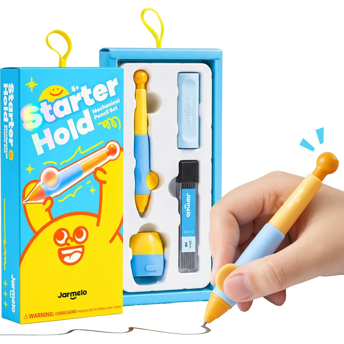 Jarmelo Ołówek Automatyczny WOW Grip 2mm Niebieski – ergonomiczny uchwyt temperówka wkłady grafitowe 12 szt. HB gumka etui