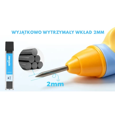 Jarmelo Ołówek Automatyczny WOW Grip 2mm Niebieski – ergonomiczny uchwyt temperówka wkłady grafitowe 12 szt. HB gumka etui