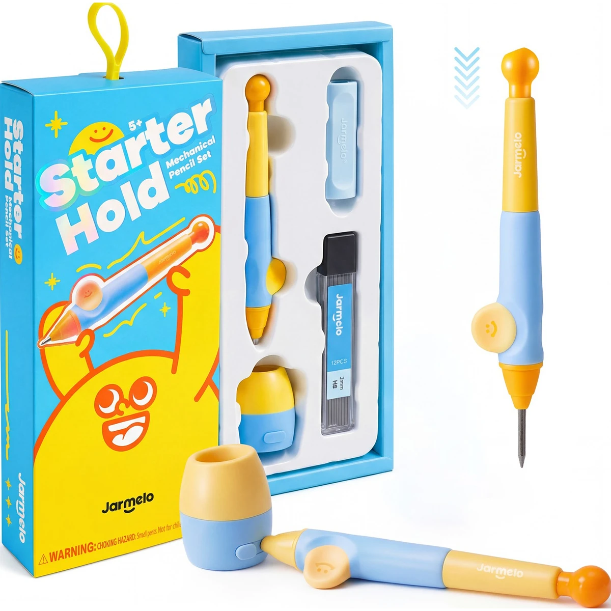Jarmelo Ołówek Automatyczny WOW Grip 2mm Niebieski – ergonomiczny uchwyt temperówka wkłady grafitowe 12 szt. HB gumka etui