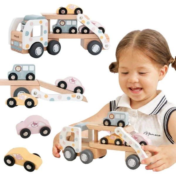 VIGA PolarB Drewniana Laweta Transporter 3 Samochodziki Autka Kierowca 18m+