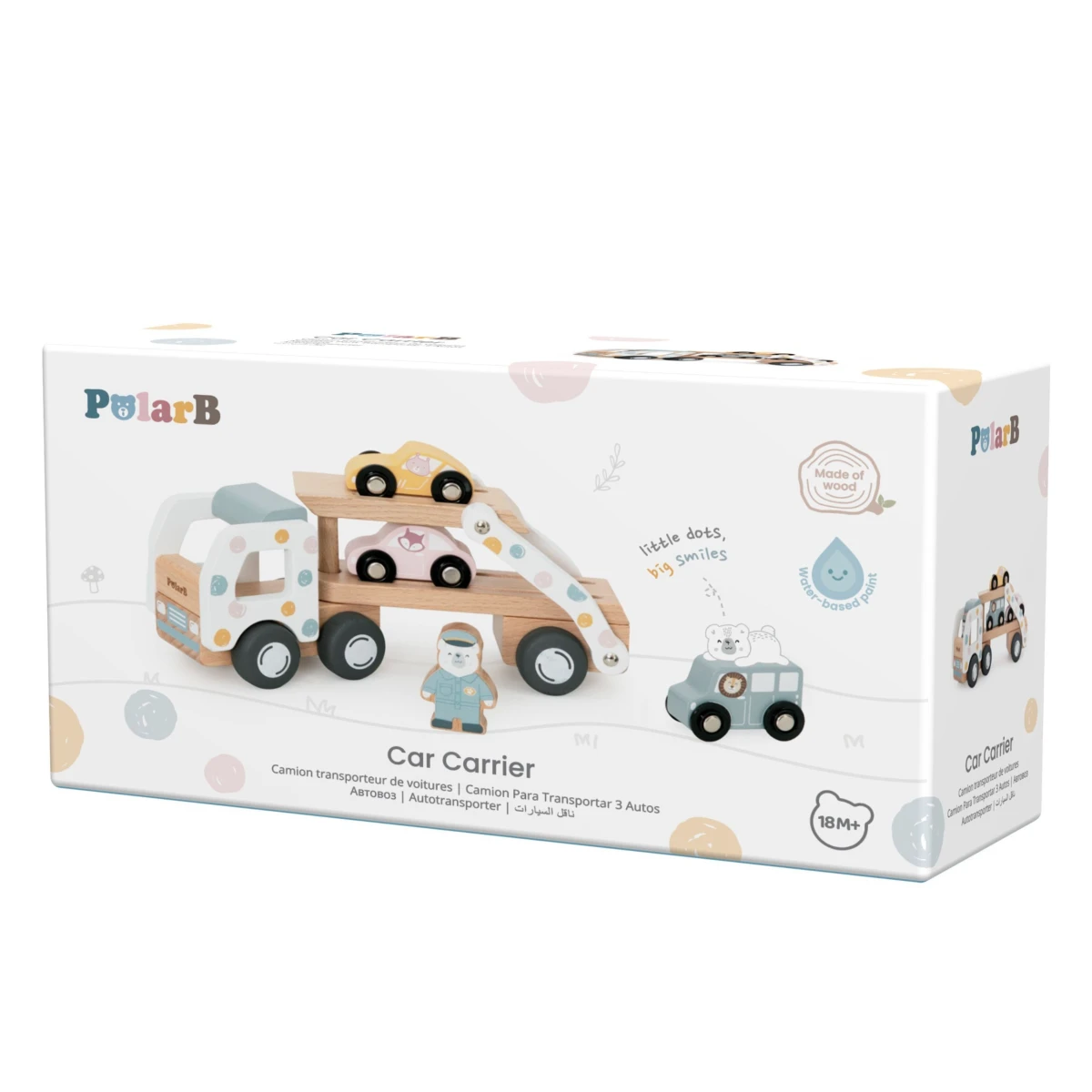 VIGA PolarB Drewniana Laweta Transporter 3 Samochodziki Autka Kierowca 18m+
