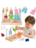 VIGA Drewniany Zestaw do Prania Suszarka Ubranka Klamerki Montessori 27 el