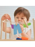VIGA Drewniany Zestaw do Prania Suszarka Ubranka Klamerki Montessori 27 el