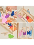 VIGA Drewniany Zestaw do Prania Suszarka Ubranka Klamerki Montessori 27 el