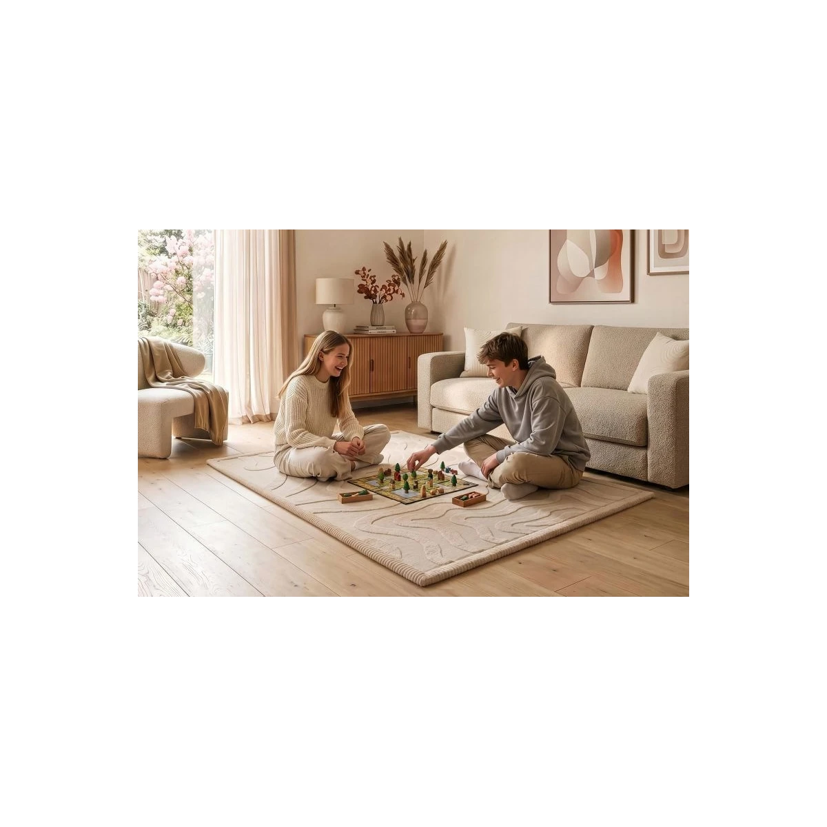 HAKUNA MATTE Mata piankowa dla dzieci Beżowy dywan do pokoju dziecięcego Fale 3D CloudRise Play Mat 200 x 150 cm