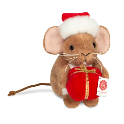 TEDDY HERMANN Świąteczna maskotka Mysz z prezentem 11 cm