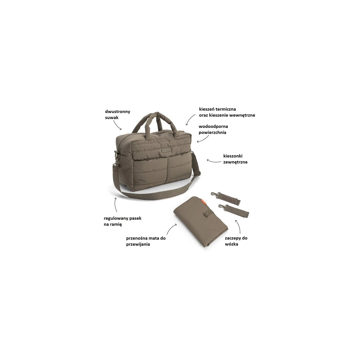 Done by Deer Torba do wózka z przewijakiem pikowana Taupe 24L