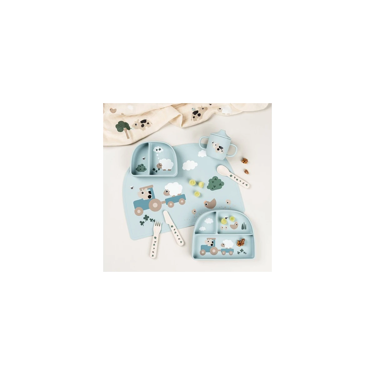 Done by Deer Talerzyk Dzielony z Przyssawką Tiny Farm Blue